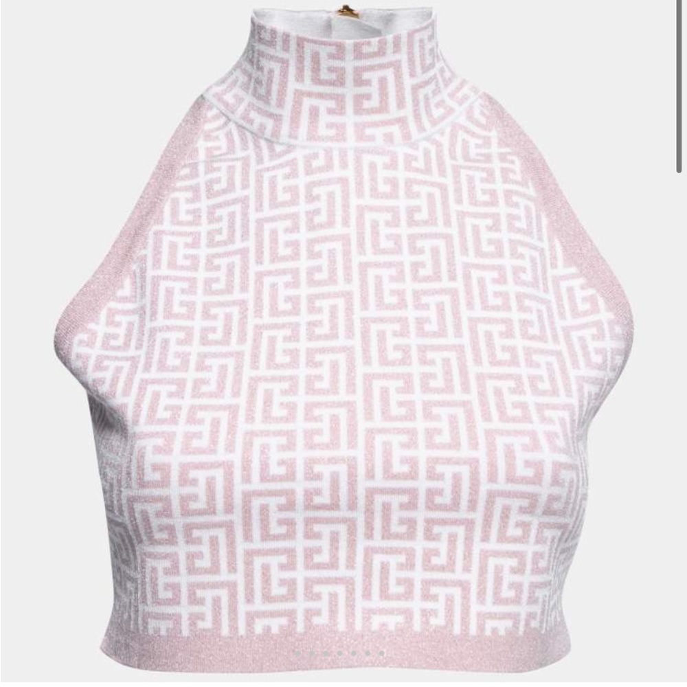 Balmain Pink Jacquard Lurex Knit Mock